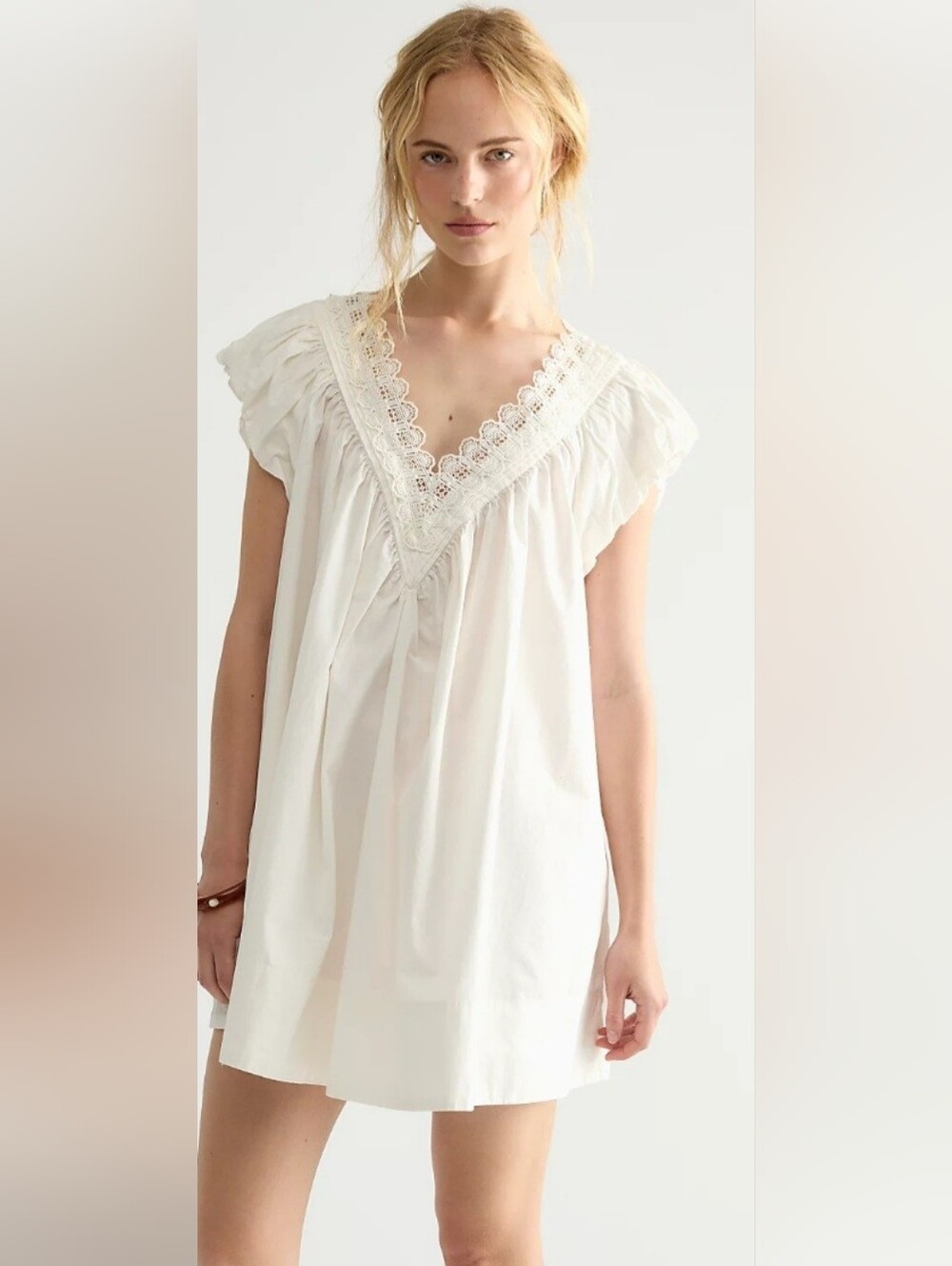 Free People Boho Lace V-Neck Babydoll Dress in Cream - Picture 3 of 4